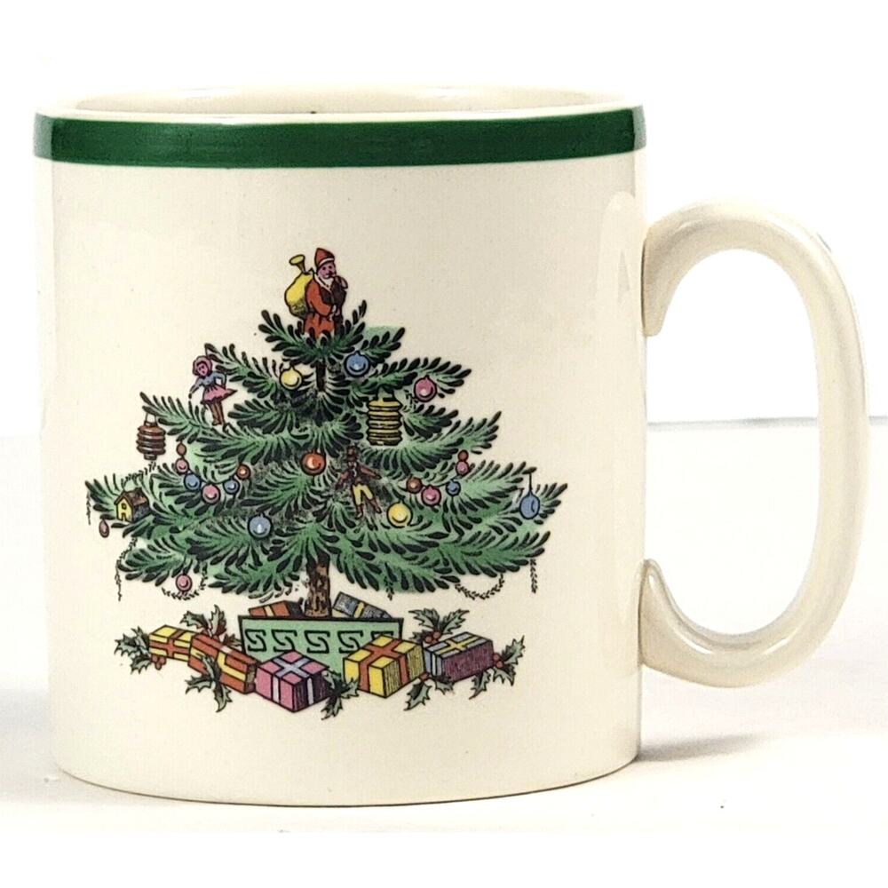 Spode Christmas Tree Mug Made in England Green Trim 3.25" Holiday Coffee Cup